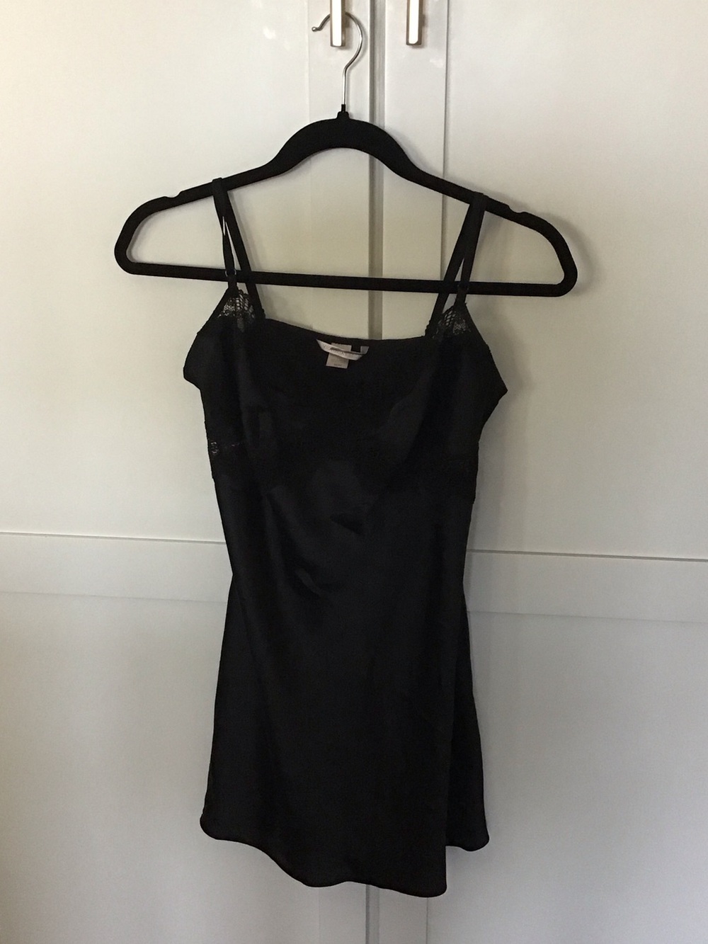 Victoria's Secret Black Satin Slip with Lace Trim